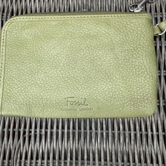 Fossil Zip Around Wristlet Wallet Genuine Leather Green - Picture 3 of 4